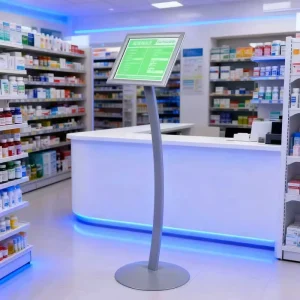 Contemporary Floor Sign Stand Featuring Ergonomic Curved Pole and Easy Adjust Panel for Promotions