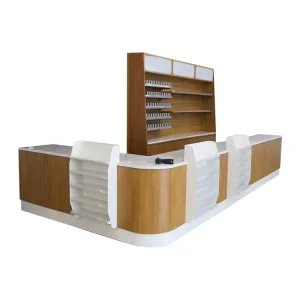 Convenience Store Checkout Counter Equipment Shop Cash Counter Fashion Wooden and Steel Checkout Counter