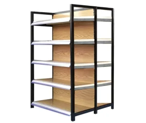 Convenience Store Classic High end Wood Grain Display Rack Metal Supermarket Shelf Gondola Shelving