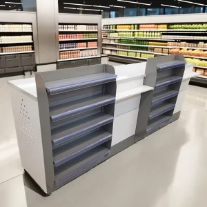 Convenience Store Stainless Steel Cashier Counter Supermarket Cashier Counter with Candy Shelf