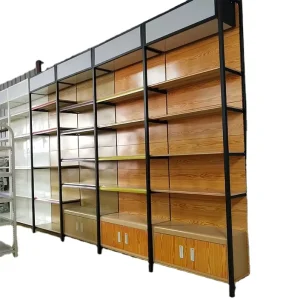 Corrosion protection Metal Pharmacy Supermarket Gondola Display Rack Shelf Wooden Supermarket Shelves Store Shelves
