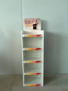 Cosmetic Skincare Makeup Wooden Display Shelf 5 Layers White Counter Modern Retail Display Stand