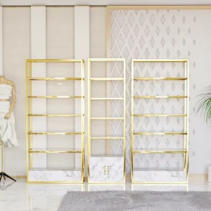 Cosmetic Store Stainless Steel Display Shelves Shoes Shop Bag Boutique Store Racks Shelf Display with Cabinet