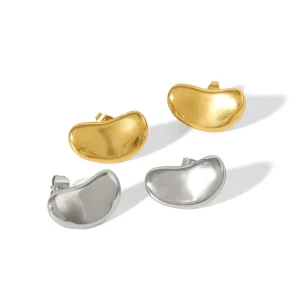 Creative Chic 18K Gold Plated Titanium Steel Stud Earrings High Polished Geometric Shape Water Resistant Trendy Design for Girls