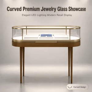 Curved Jewelry Shop Fixture Glass Display with LED Lighting Modern Retail Showcase Furniture for Boutique Store