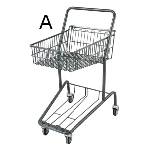 Custom 2 Tier Commercial Supermarket Metal Wire Steel Chrome Plated Durable Storage Shopping Trolley Cart with Hand Push Wheels