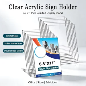 Custom Acrylic Sign Holder 8.5×11 Inches Clear Tabletop Plastic Paper Display Stand L Shape Vertical Menu Holder Stand