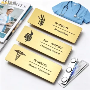 Custom Blank Stainless Steel Metal Name Badge Holder Tag Laser Engraved Doctor Nurse ID Texts Logo Tag With Magnets