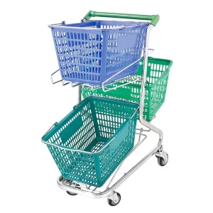 Custom Capacity Supermarket Shopping Trolleys & Carts Double Basket Hand Push Grocery Store Product with Wheels for Shopping