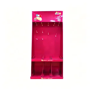 Custom Cardboard Floor Display Stand Snack Promotion Corrugated Paper Rack Hooks and Bins OEM ODM Factory Direct Price