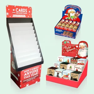 Custom Christmas Card Cardboard Display Rack Gift PDQ Counter Display Stand Greeting Card Display Stand
