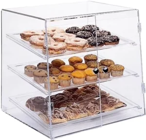 Custom Clear Acrylic Portable Freestanding Bakery Display Cabinet 3 Tier Removable Trays Dustproof for Pastry Shop