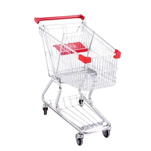 Custom Commercial Supermarket Large Capacity 90 180L Steel Metal Mesh Handle Durable Chrome Plated 4” PU Shopping Trolley Cart