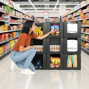 Custom Correx Stackable Clothing Pick Bins Plastic Plastic Shelf Bin Front Opening Corrugated supermarket food Storage Bin
