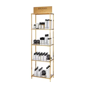 Custom Cosmetic Retail Gold Shop Display Racks Salon Shelves Cosmetic Retail Display Racks Shelf