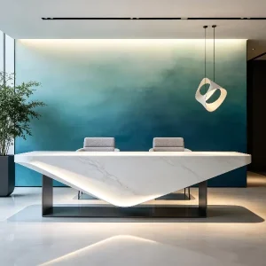Custom Curved Fluted Marble Reception Desk Luxury Hotel Front Counter Modern Square Eco Friendly Fire Resistant Water Resistant