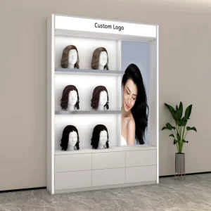 Custom Design Metal Display Stand for Wigs PVC Product Display Stand for Hair Salon Wood Wig Extensions Display Rack Stand