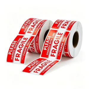 Custom Durable Fragile Stickers Waterproof Handle with Care Warning Shipping Labels Permanent Adhesive Thermal Packaging Roll
