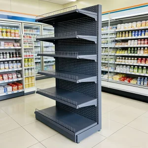 Custom Durable Grey Metallic Single Side Supermarket Gondola Shelf Display Rack