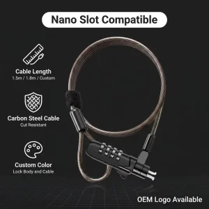 Custom Durable Nano Slot Laptop Cable Lock Password Carbon Steel 1.8m OEM Color Logo Kensington Compatible