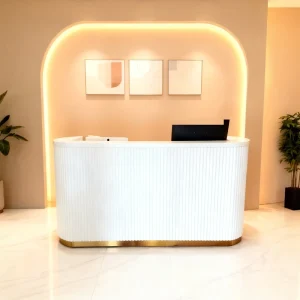 Custom Eco Friendly Modern Minimalist Wood Commercial Reception Desk for Clothing Store Beauty Salon Studio