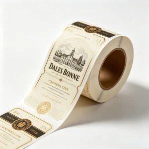 Custom Eco-Friendly Waterproof Vintage Liquor Labels Roll Gold Foil Self-Adhesive Stickers Chateau Illustration for Wine Spirits