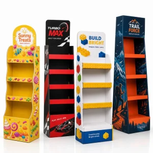 Custom Foldable Eco-Friendly for POS Cardboard Floor Display Racks for Retail Snack Food Product Stand Chips Candy Shelves