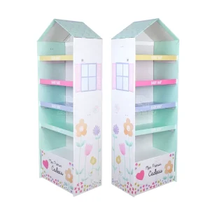 Custom Foldable Eco friendly Cardboard Display Stand with 5 Shelves for Retail Stores Plush Toys Corrugated Paper Display Rack