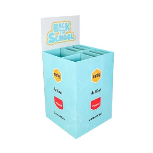 Custom Foldable Eco friendly Cardboard Square Dump Display Bin with Multiple Divider Header for Retail for Promotional Use