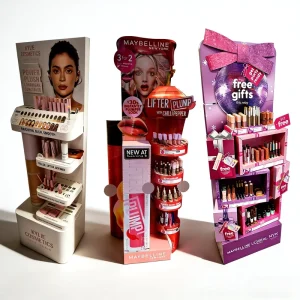 Custom Foldable Rotating Floor Corrugated Cardboard Display Stand for Hairbrush Perfume Cosmetics Skin Care Eyelash Makeup