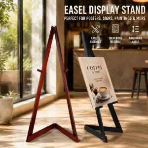 Custom Foldable Wooden Advertising Display Stand Adjustable Floor Standing Poster Sign Holder for Restaurant Retail Store