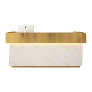 Custom Gold Reception Desk Boutique Checkout Counter Salon Reception Desk White