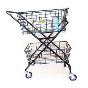 Custom Gym Tennis Collection Cart Supermarket Folding Mesh Storage Pulley Metal Shopping Trolley with 4 PVC Wheels Powder Coated