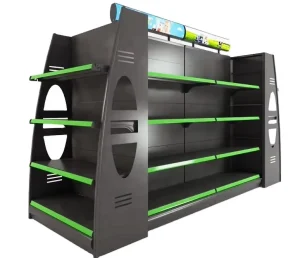 Custom Heavy Duty Commercial Gondola Display Shelf Units Supermarket Pharmacy Retail Food Drink Metal Wood Display Rack Stand