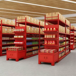 Custom Heavy Duty Gondola Shelving Storage Supermarket Display Shelves Large Shopping Mall Product Display Rack