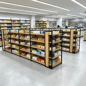 Custom Heavy Duty Wooden Single Sided Grocery Store Gondola Shelving Retail Display Rack for Supermarket