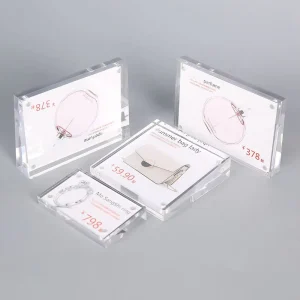 Custom High Acrylic Frame Double sided Sign Holder Highly Transparent Beveled Magnetic Price Tag Slanted Acrylic Sign Holder