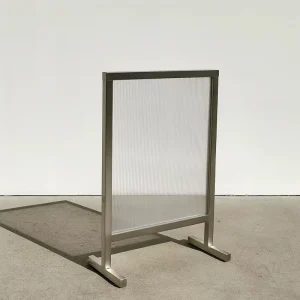 Custom High End Brushed Stainless Steel Standing Sign Holder with Transparent Textured Insert