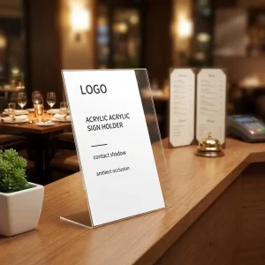 Custom L Shaped Clear Acrylic Tabletop Sign Holder T Shape Desktop Display Stand for Office Hotel Restaurant Menu