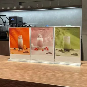 Custom L shaped T Shape Display Stand Horizontal Acrylic Sign Holder Transparent A4 A5 A6