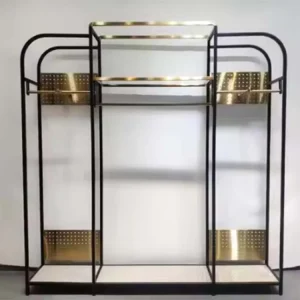 Custom Lady Shop Design Portable Metal Gold Hanging Clothes Display Rack Anti Rust for Retail Store Clothing Dress