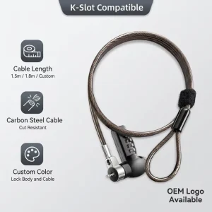 Custom Laptop Anti Theft Password Lock Carbon Steel Cut Resistant Zinc Plated Cable OEM Logo Color Custom Length