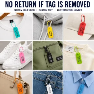 Custom Logo Anti Theft Hangtags Zip Ties Disposable Security Plastic Seal Hang Tag For Garment Clothing Shoe Bag