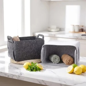 Custom Logo Foldable Storage Bins Sturdy Rectangular Laundry Felt Fabric Organizer Basket