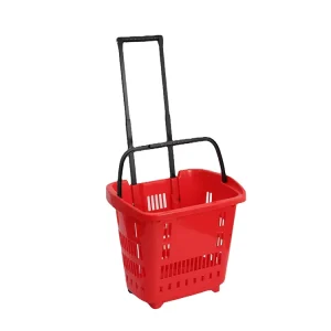 Custom Logo Grocery Store Plastic Supermarket Shopping Basket With Wheels