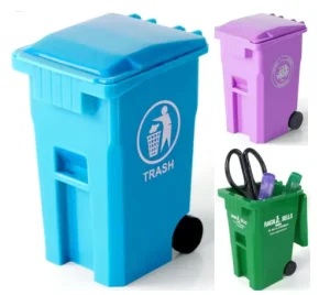 Custom Logo Mini Desktop Trash Can Open Top Sustainable Hot Transfer Silk Printing Plastic Dust Bin Promotional Pencil Holder