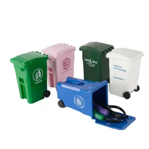 Custom Logo Mini Eco-Friendly Plastic Garbage Trash Can Wheels BINLE Brand Promotional Novelty Pencil Pen Holder Silk Screen