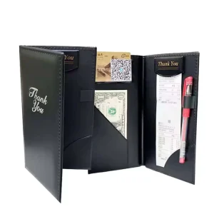 Custom Logo PU Leather PVC Check Presenter for Hotel Restaurants Guest Check Books and Servers Check Holder with Custom Color Size
