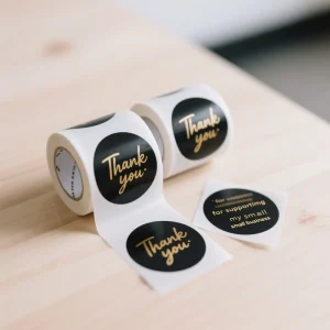 Custom Logo Printed Holographic Gold Stamping Round Thank You Seal Adhesive Paper Labels for Packaging