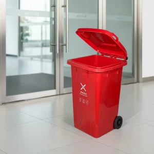 Custom Logo Size/color Plastic Trash Can with Wheels Outdoor 50L Red Public Garbage Bin